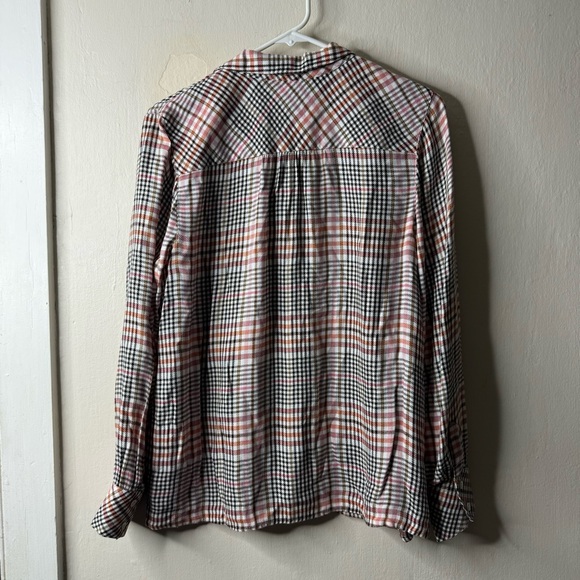 J Jill White Plaid Ruffle Button Front Long Sleeve Blouse - Picture 6 of 6